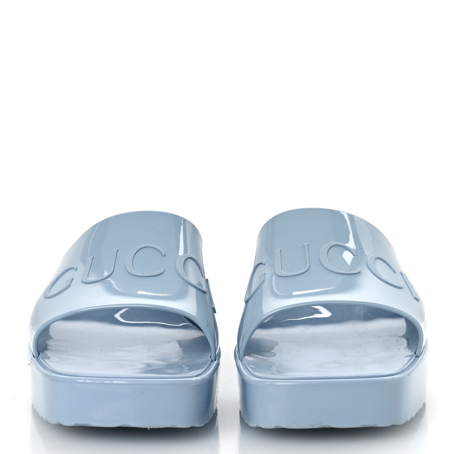 Rubber Gucci Logo Womens Platform 20/60mm Slide Sandals 38 Porcelain Light Blue