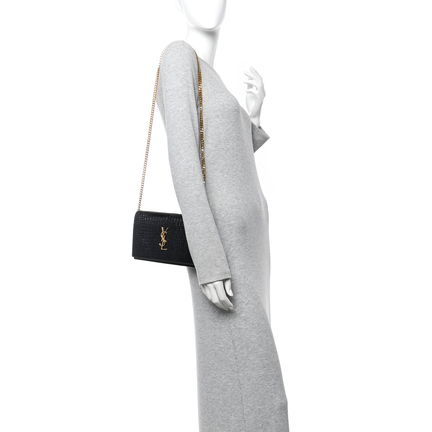 Calfskin Crocodile Embossed Cassandre Wallet On Chain WOC Black