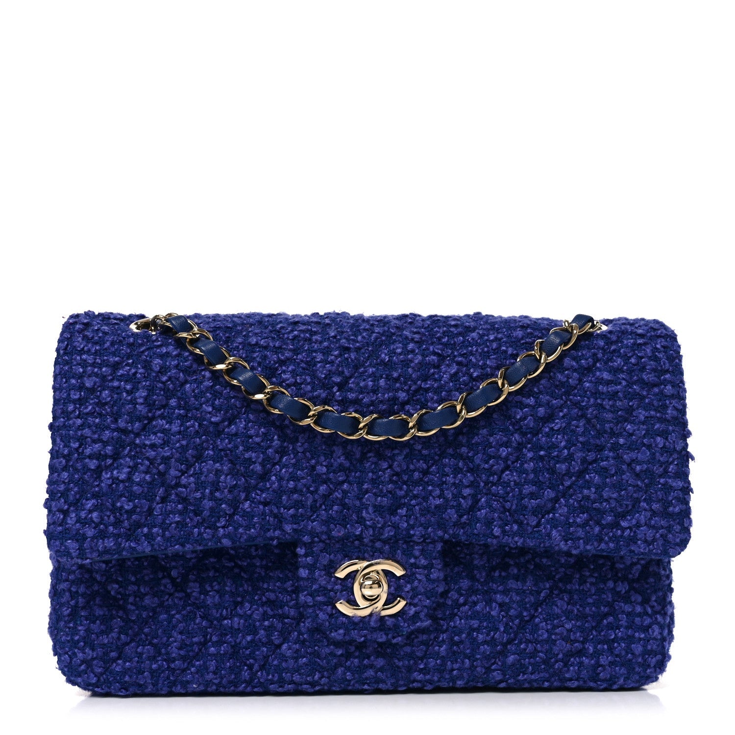 Tweed Quilted Medium Double Flap Blue