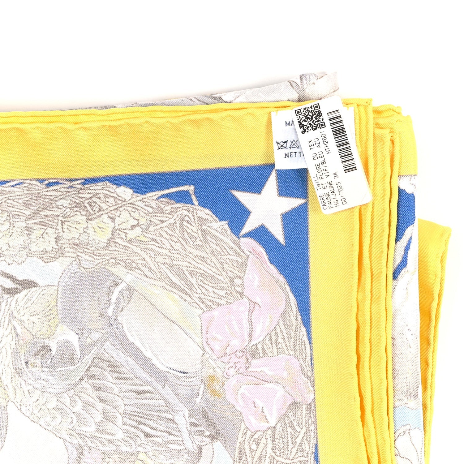 Silk Faune Et Flore Du Texas Scarf 90 Jaune Vif Bleu Azur Multicolor