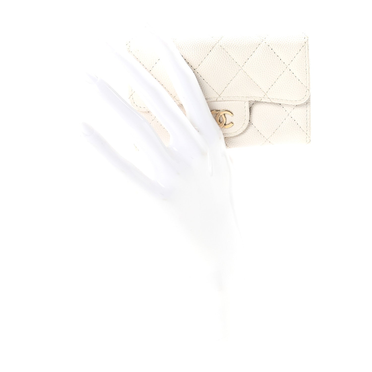 Caviar Quilted Flap Card Holder Wallet White