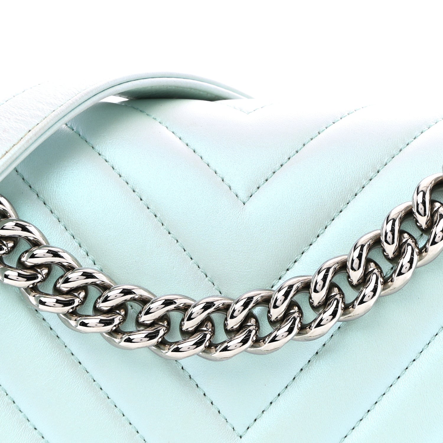 Iridescent Lambskin Chevron Quilted Medium Boy Flap Turquoise