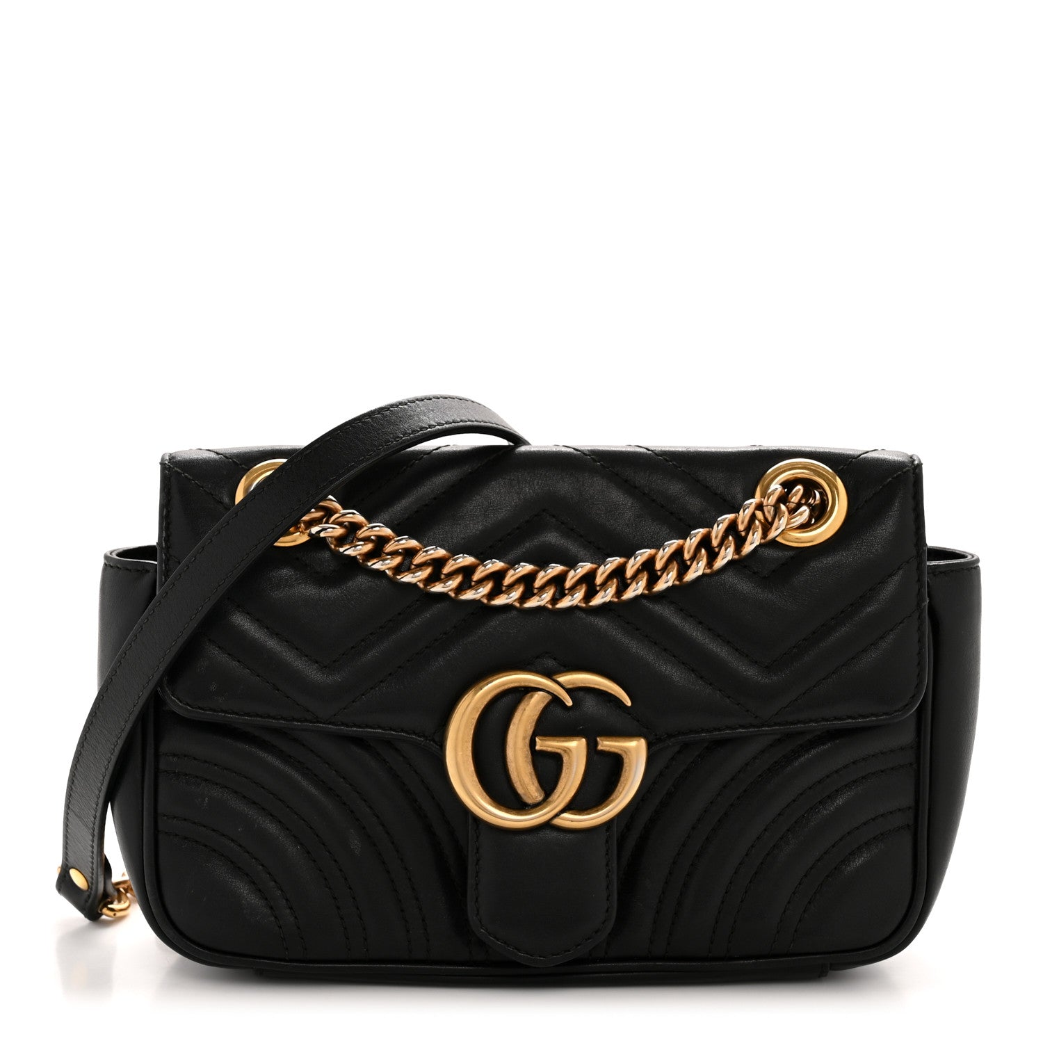 Calfskin Matelasse Mini GG Marmont Shoulder Bag Black