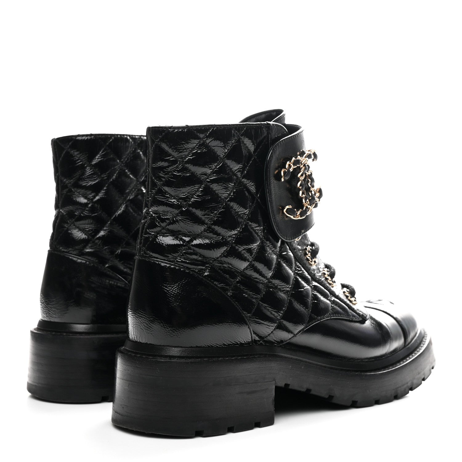 Shiny Goatskin Calfskin Quilted Lace Up Combat Boots 37 Black