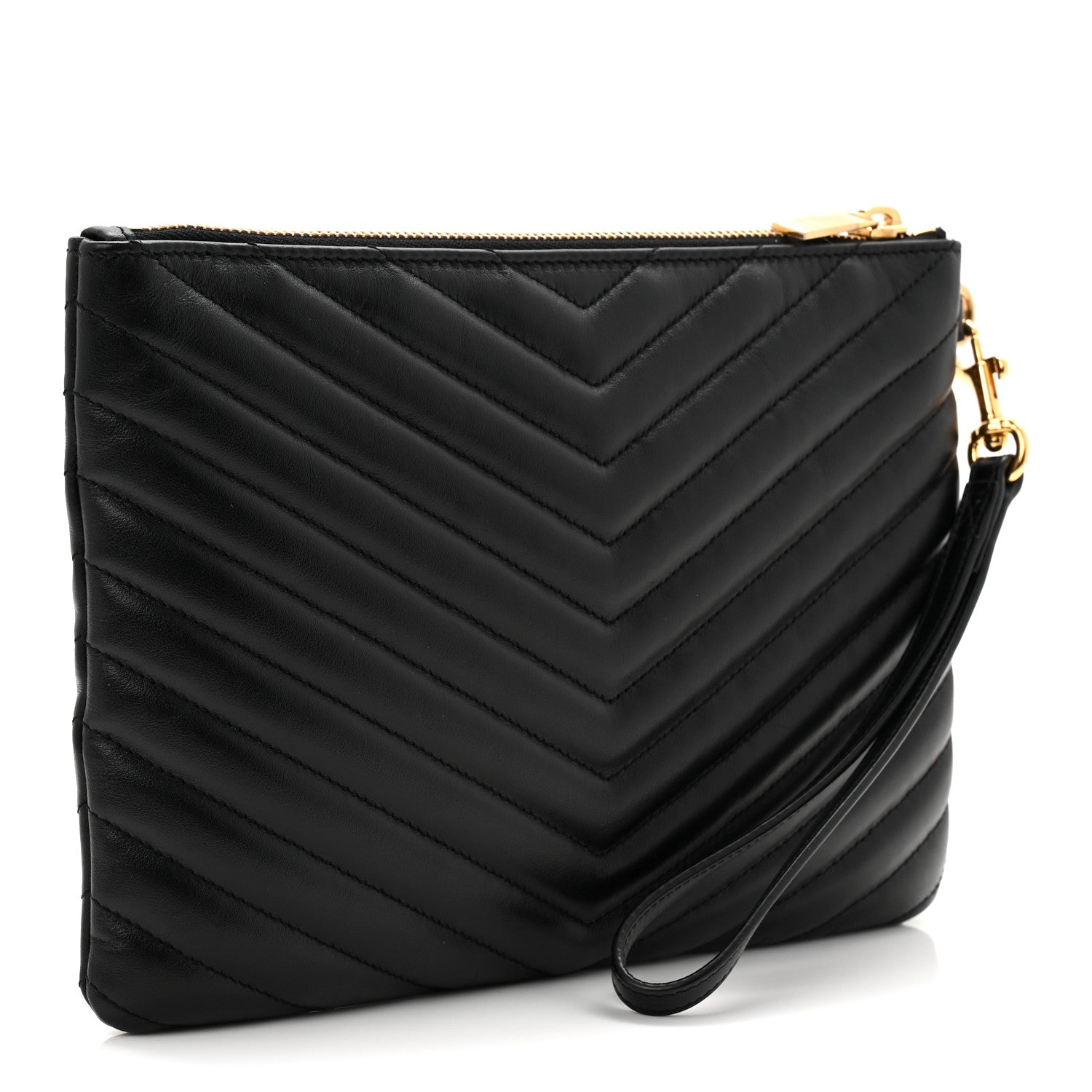 Calfskin Matelasse Chevron Monogram A5 Wristlet Black