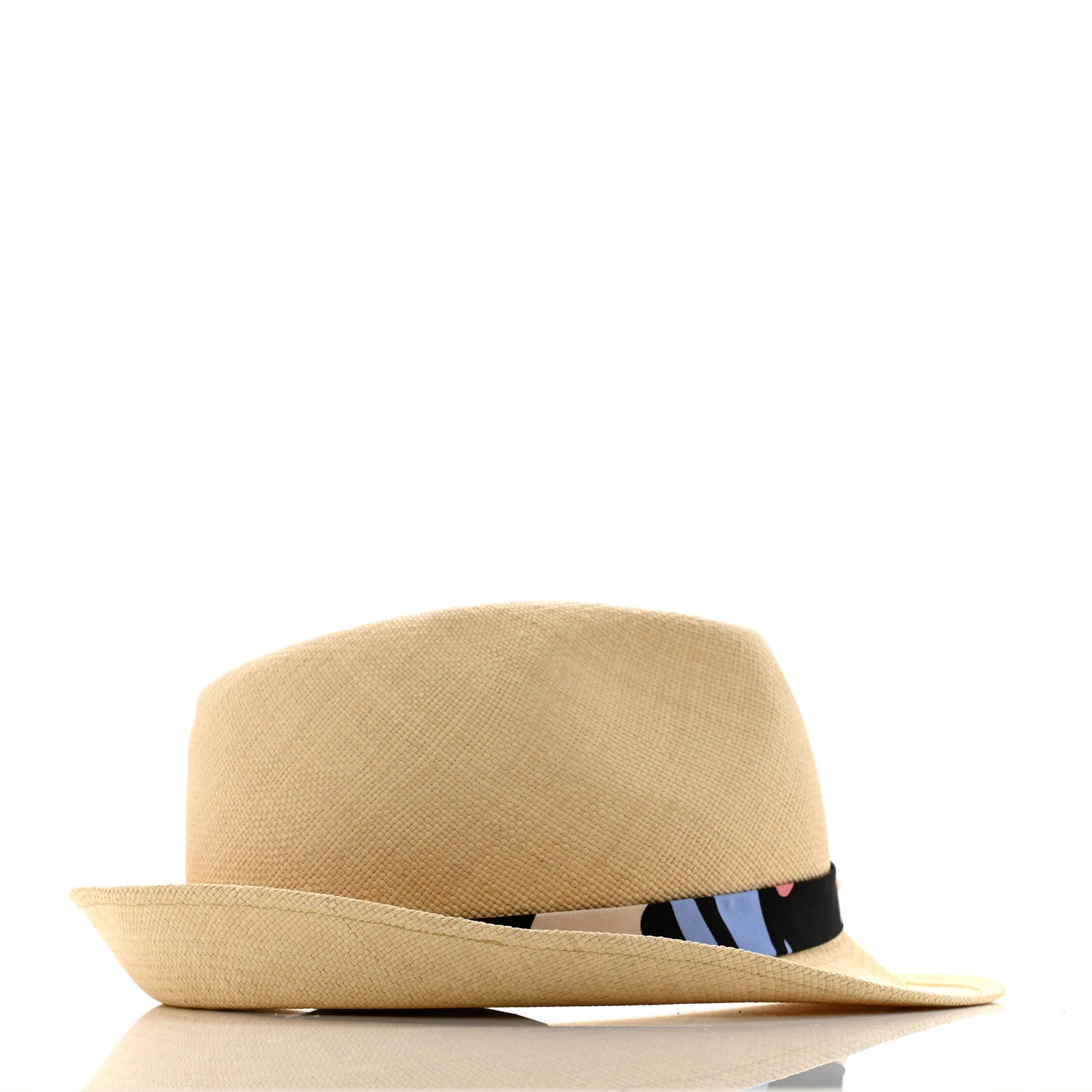 Straw Ribbon Fedora Hat L Beige Multicolor