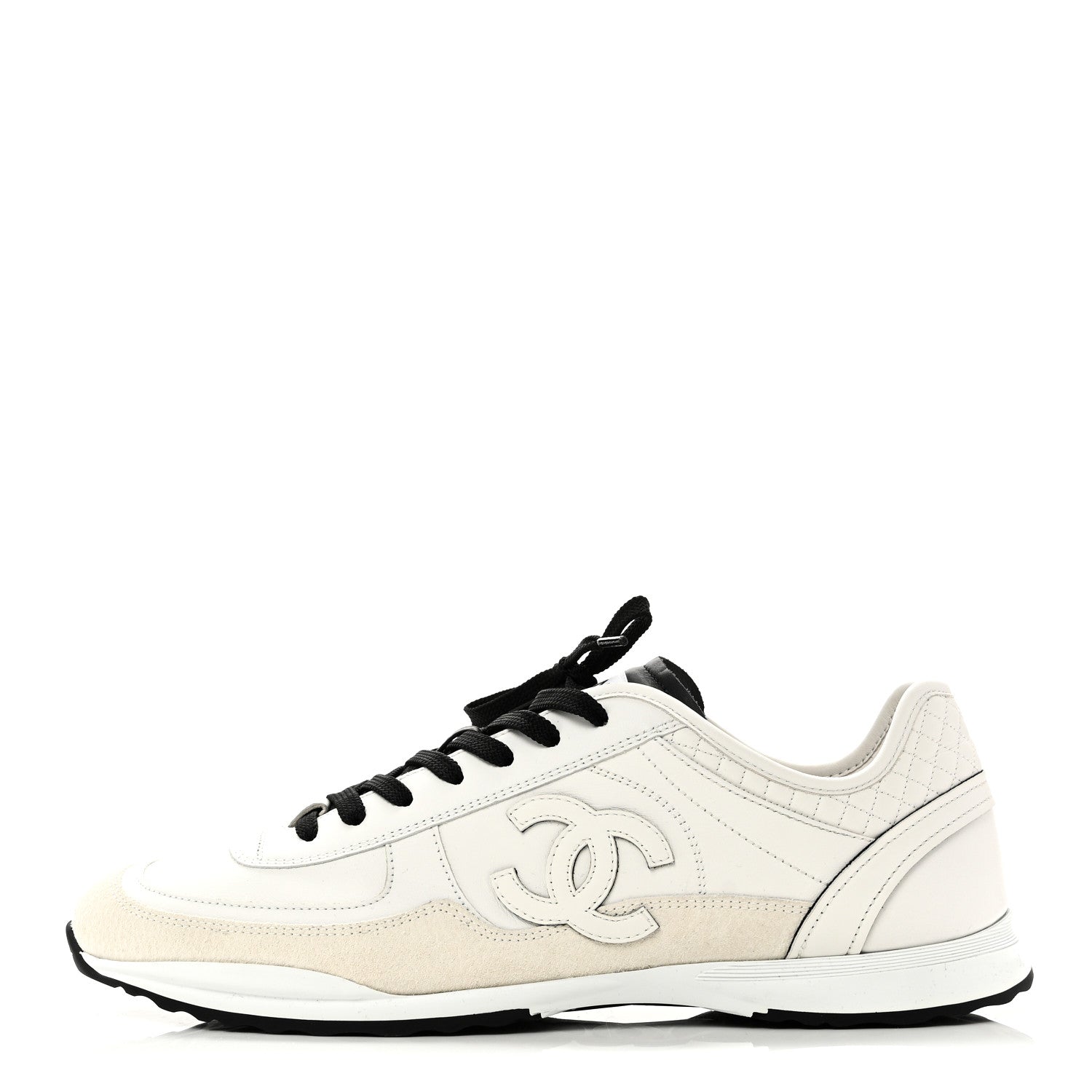 Calfskin Suede CC Mens Sneakers 43 White Beige Black