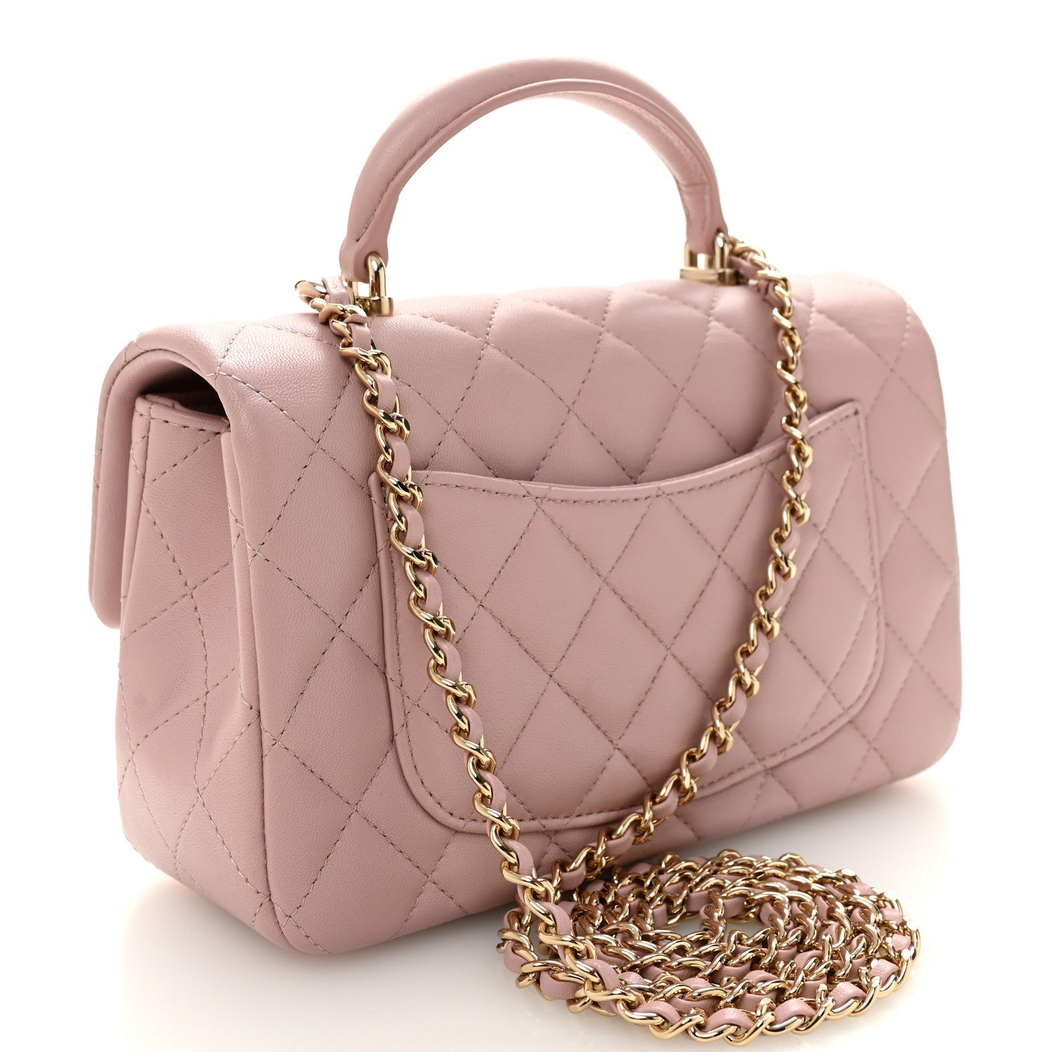 Lambskin Quilted Mini Top Handle Rectangular Flap Light Pink