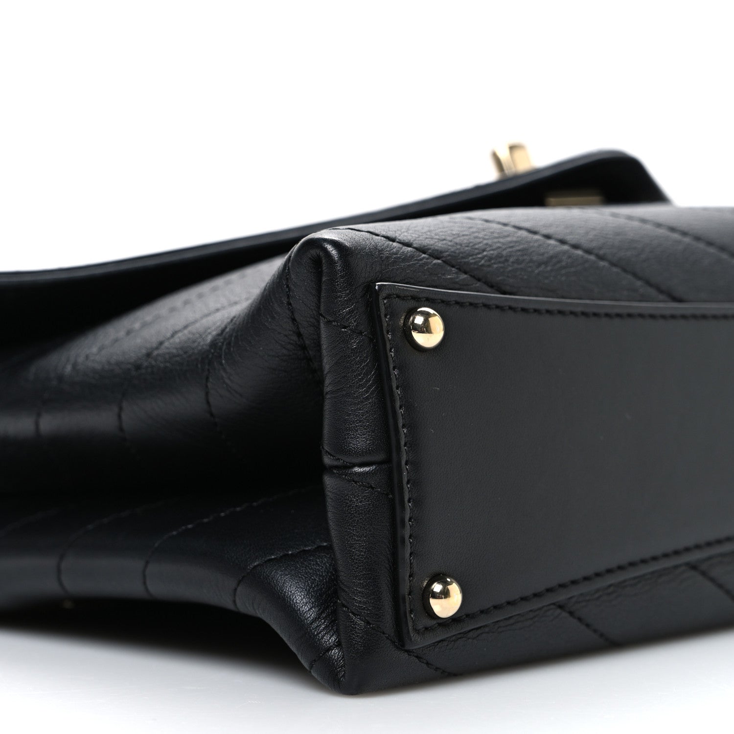 Lambskin Chevron Stitched Medium Envelope Flap Black