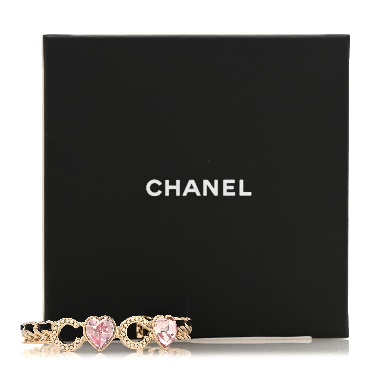 Crystal Pearl Coco Heart Chain Cuff Bracelet M Pink