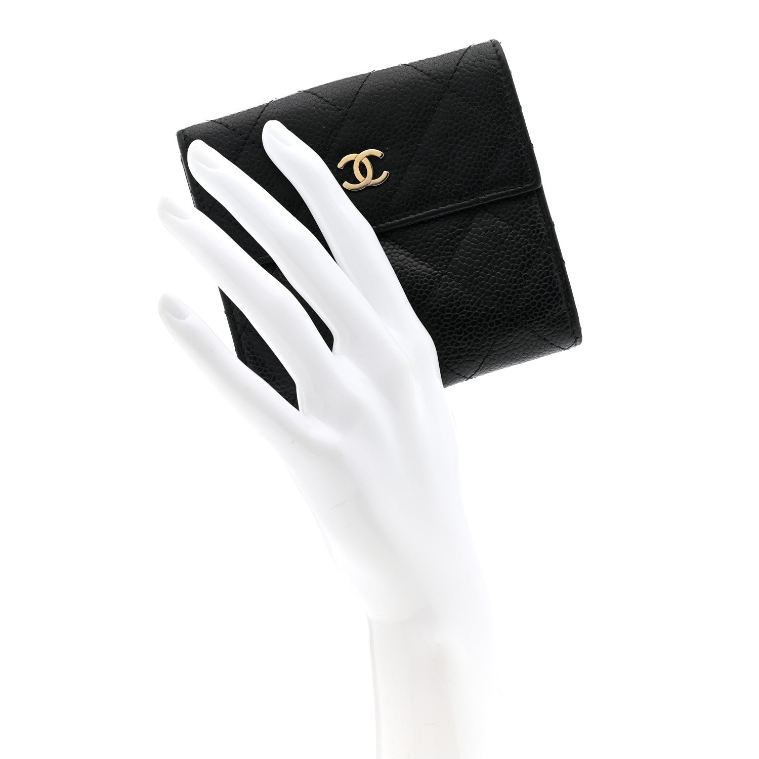 Caviar Quilted Compact French Flap Wallet Black