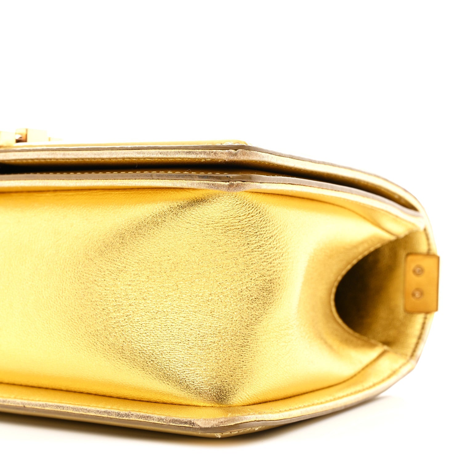 Metallic Patent Calfskin Quilted Medium Boy Flap Gold