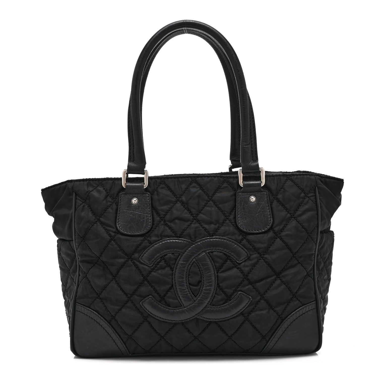 Nylon Calfskin Quilted CC Paris New York Tote Bag Black