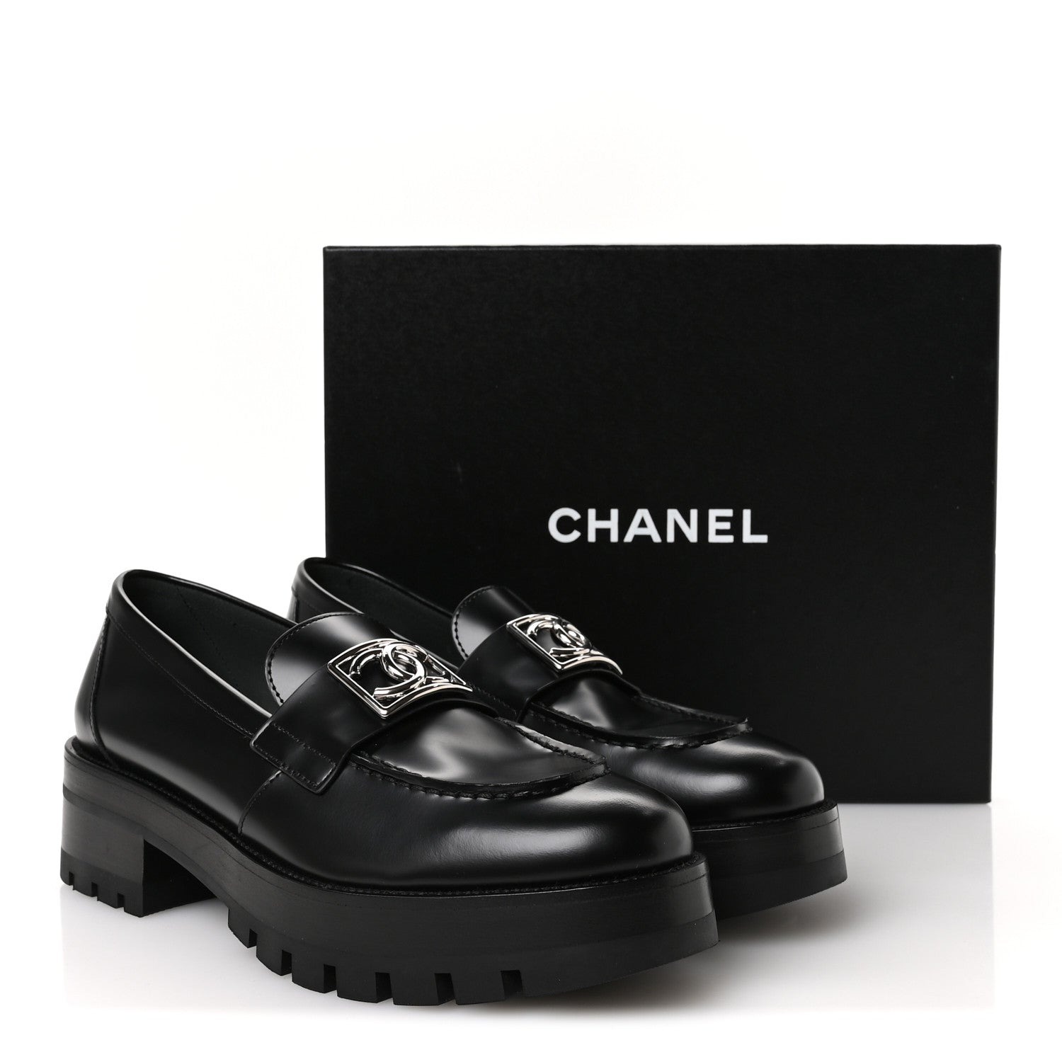 Calfskin Metal CC Loafers 40 Black