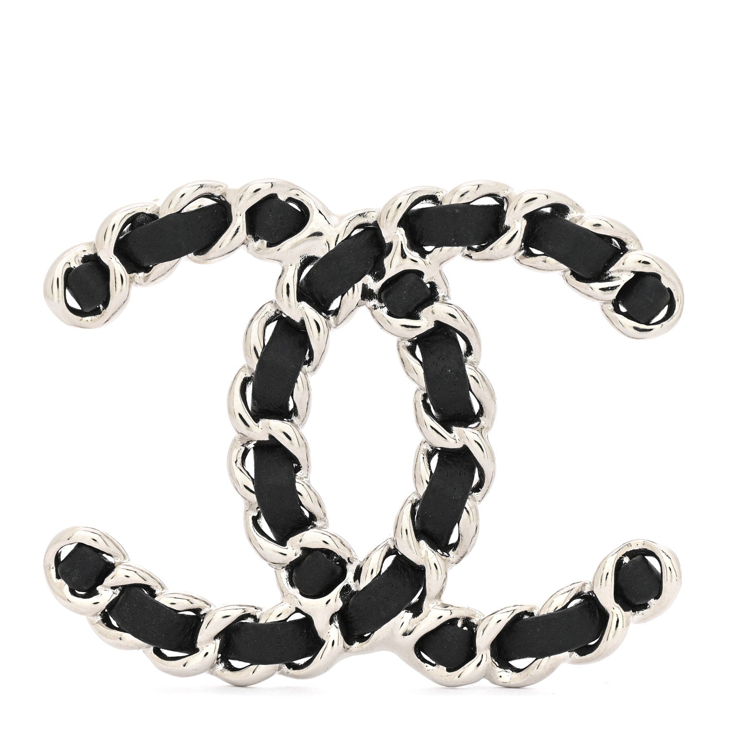 Lambskin Chain CC Brooch Black Silver