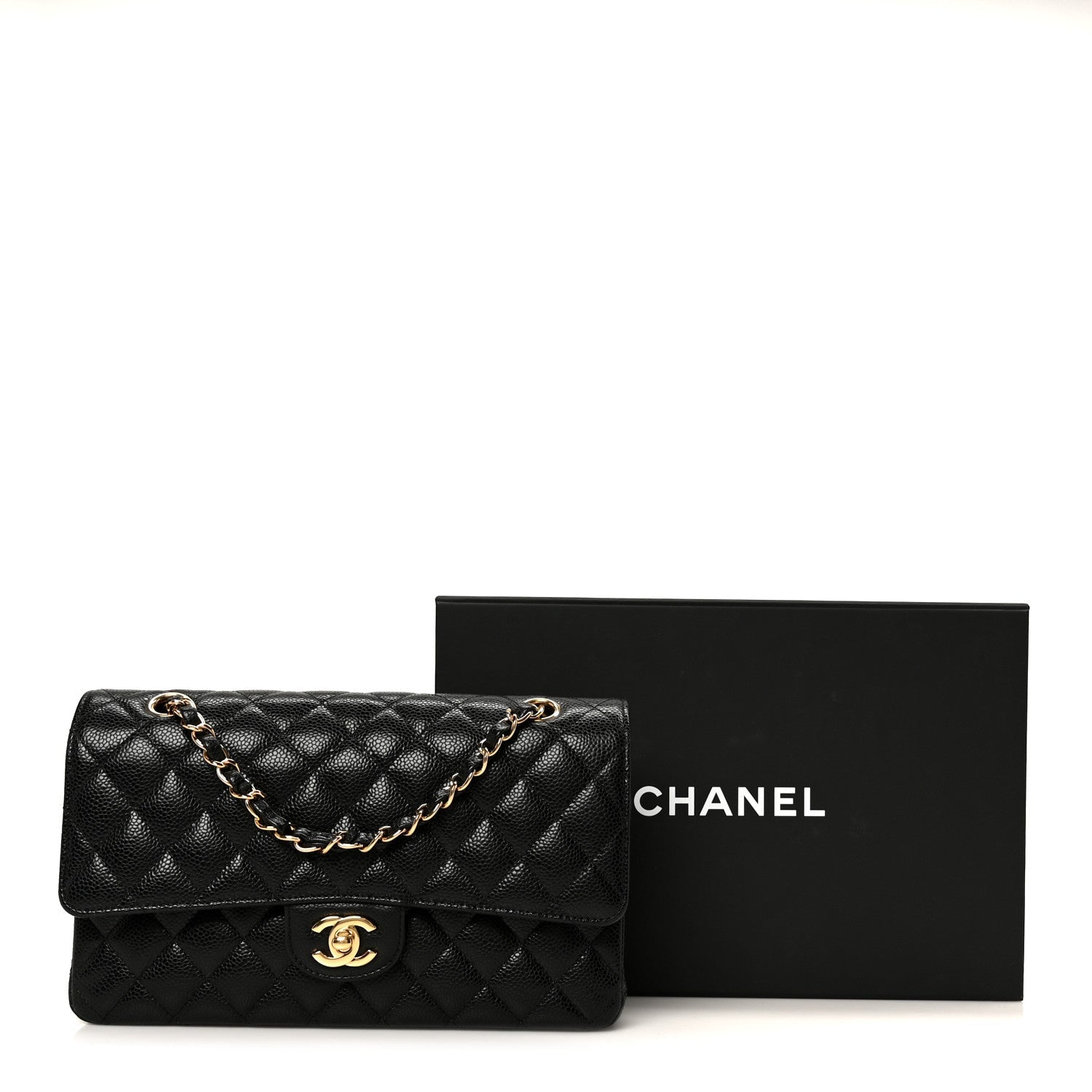 Caviar Quilted Medium Double Flap Black