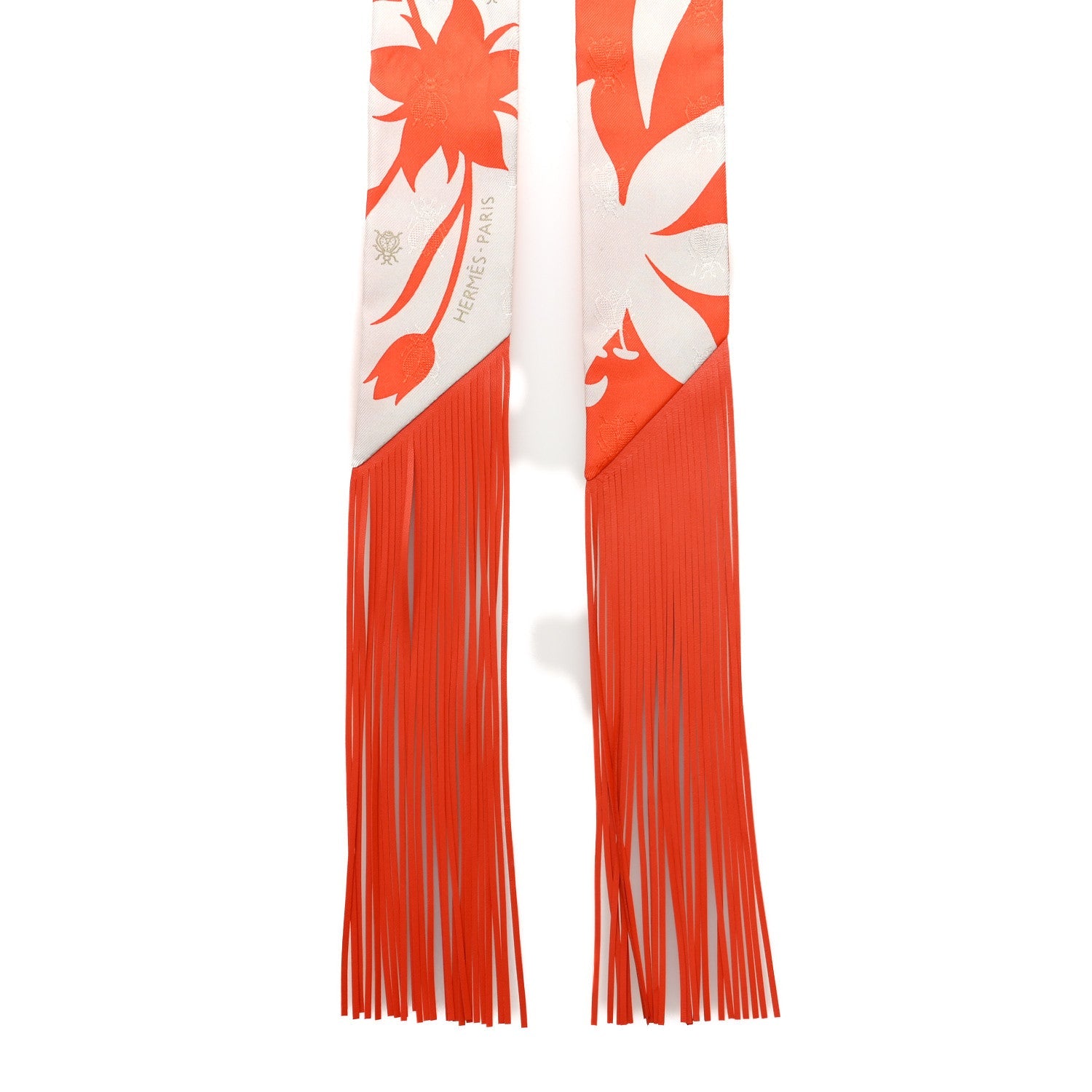 Silk Calfskin Bouquet Final Fringed Twilly Orange Gris Perle Vermillion