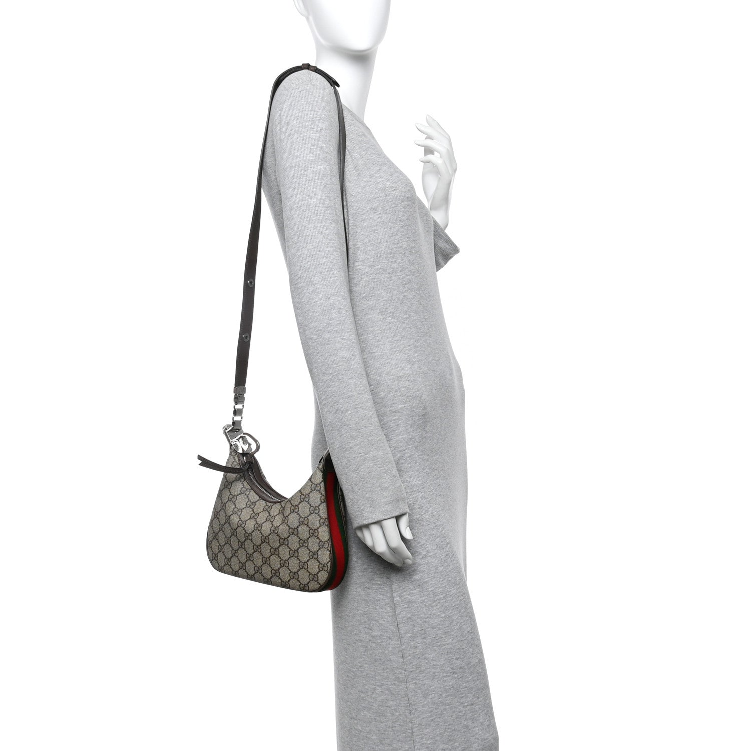 GG Supreme Monogram Textured Calfskin Web Small Attache Shoulder Bag Beige Ebony New Acero
