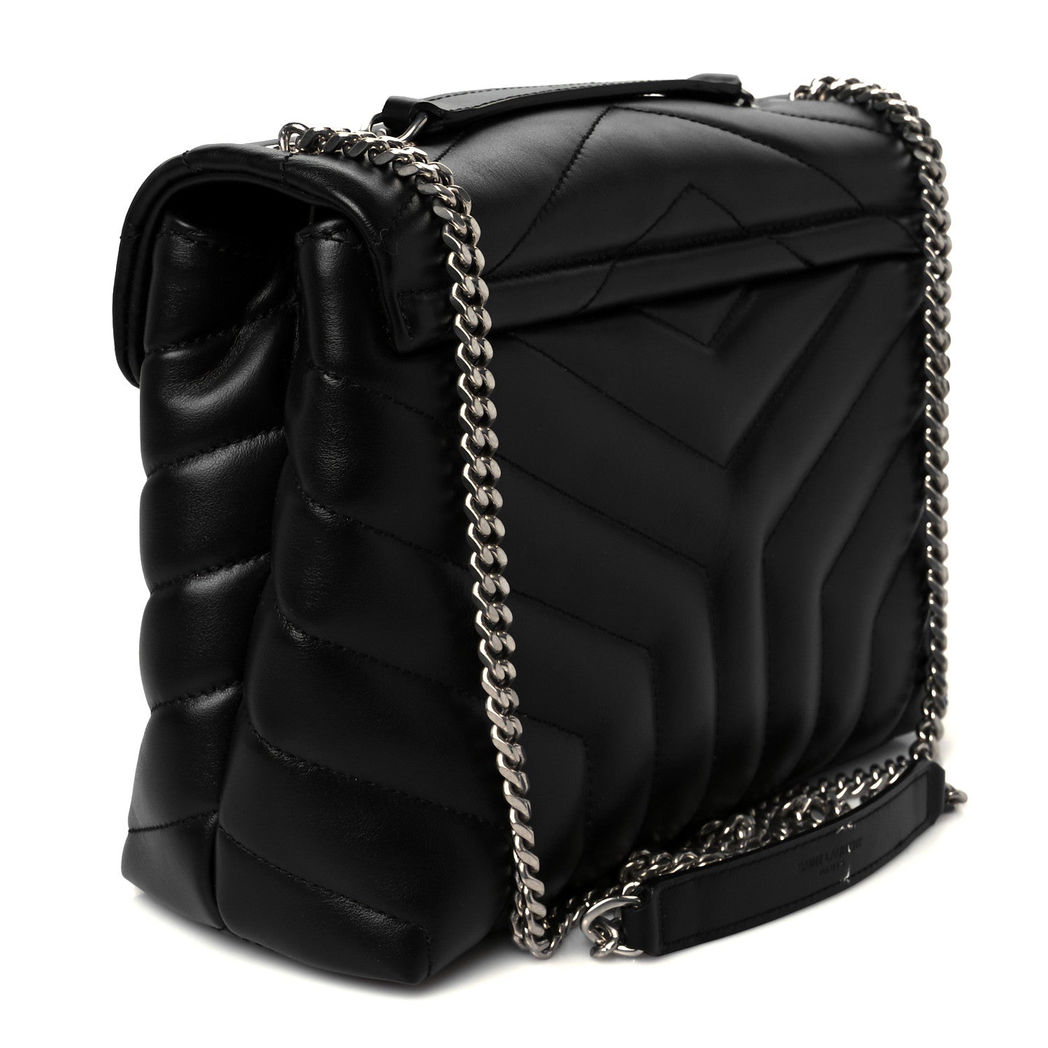 Calfskin Y Quilted Monogram Small Loulou Chain Satchel Black