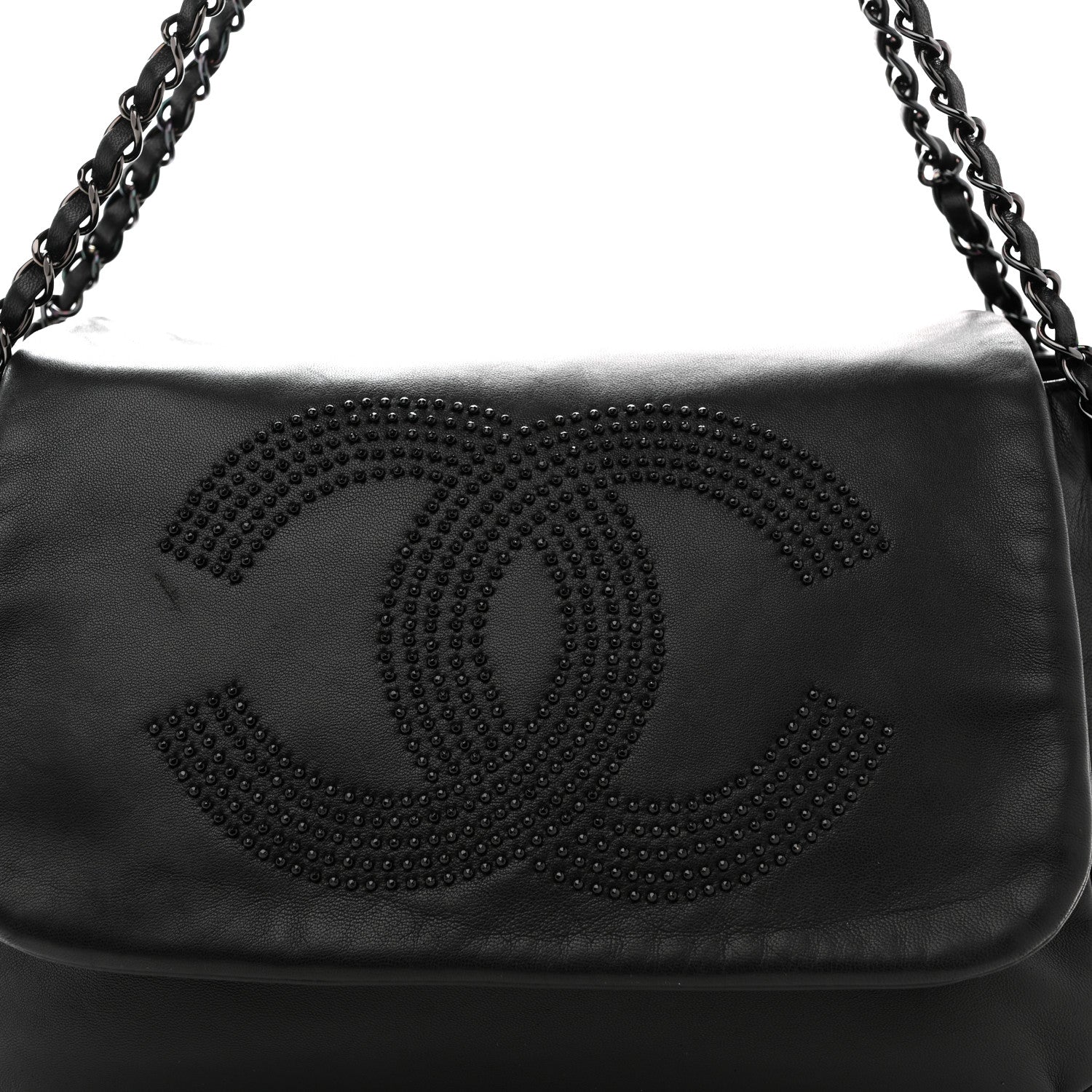 Lambskin Studded Accordion CC Flap Black