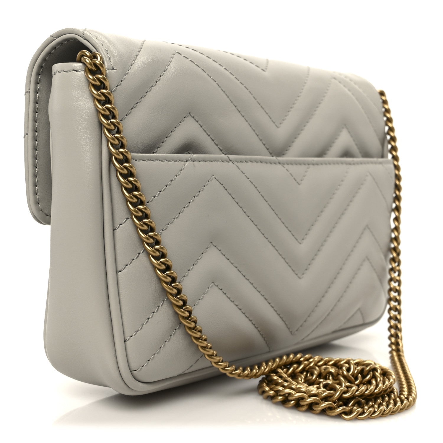 Calfskin Matelasse Mini GG Marmont Shoulder Bag With Card Holder White Light Grey