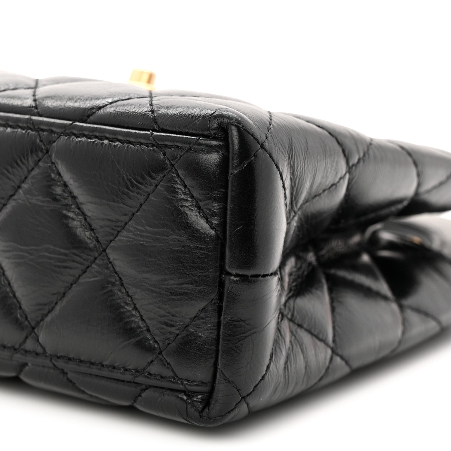 Shiny Aged Calfskin Quilted Nano Kelly Shopper Black