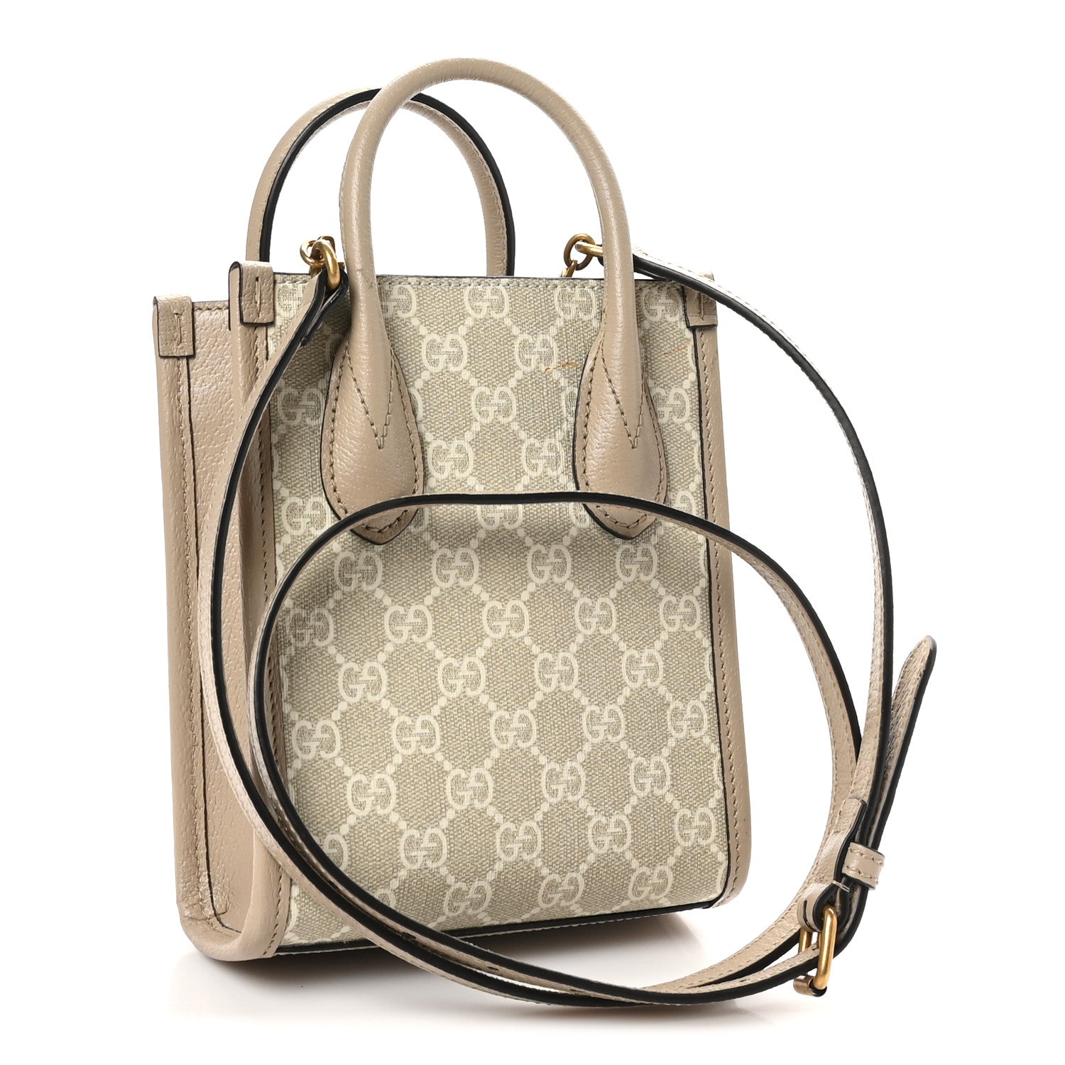 GG Supreme Monogram Textured Dollar Calfskin Mini Retro Interlocking G Tote Bag Beige Mystic White Oatmeal