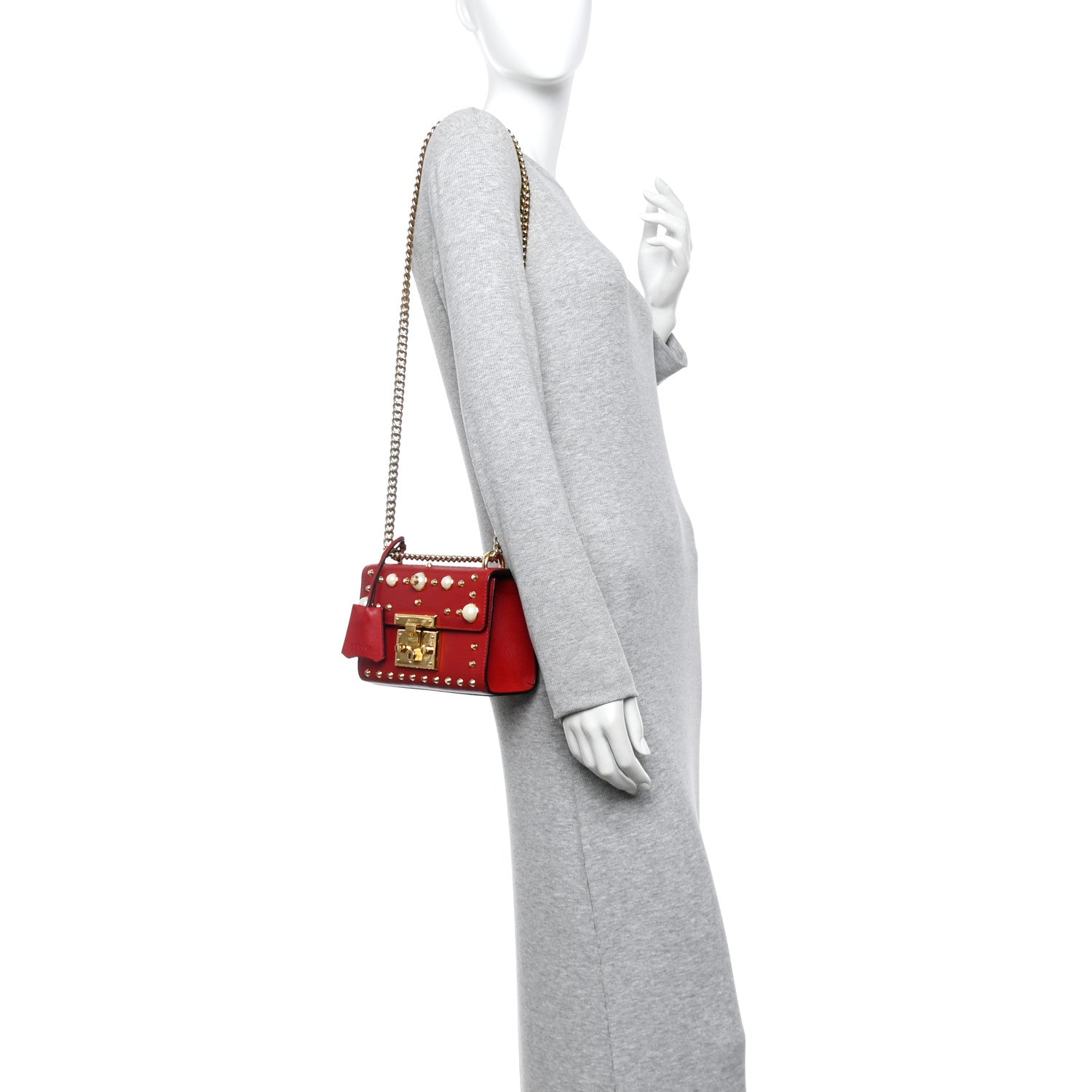 Calfskin Studded Small Padlock Shoulder Bag Hibiscus Red