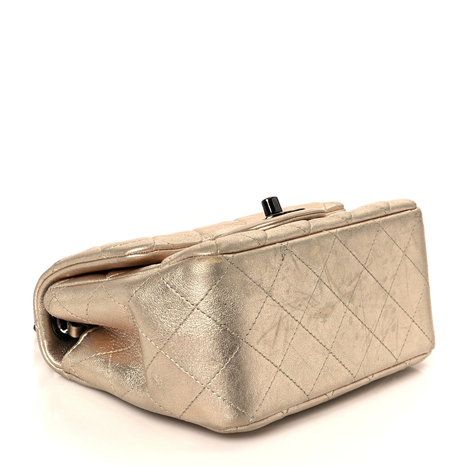 Metallic Lambskin Quilted Mini Square Flap Gold Black