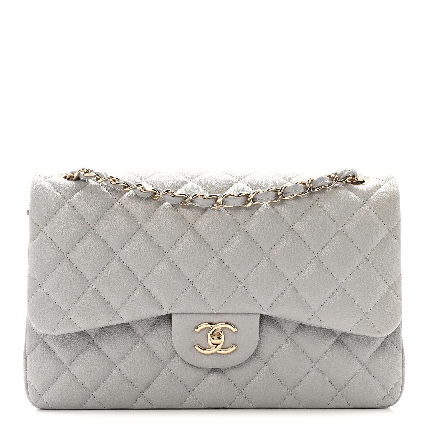 Caviar Quilted Jumbo Double Flap Grey