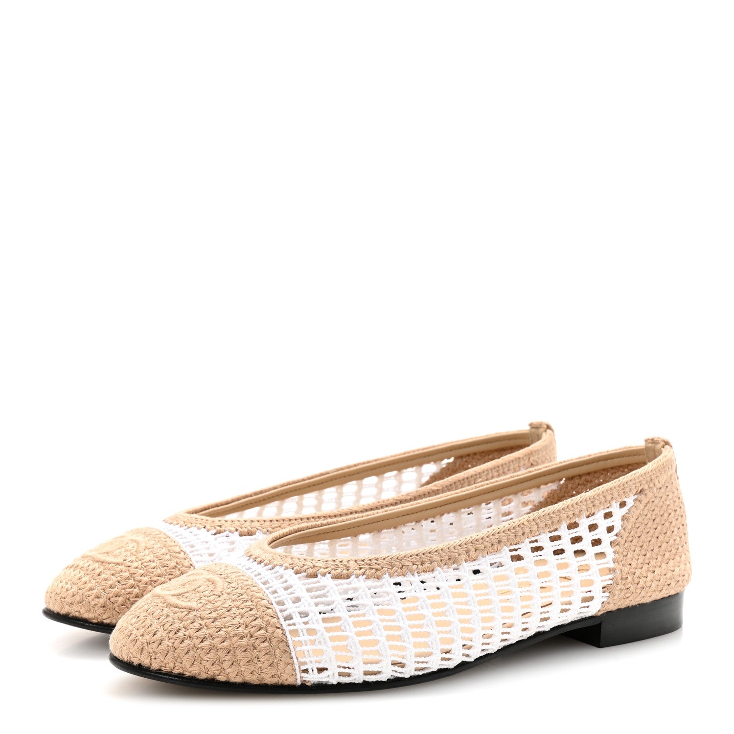 Raffia Cap Toe Ballerina Flats 37.5 White Beige