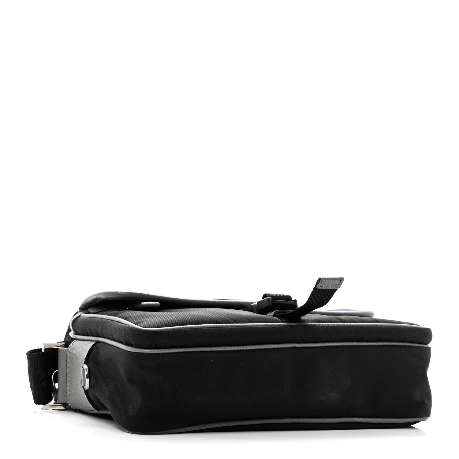 Tessuto Nylon Saffiano Pocket Single Snap Buckle Messenger Flap Bag Black Bleuette Marmo