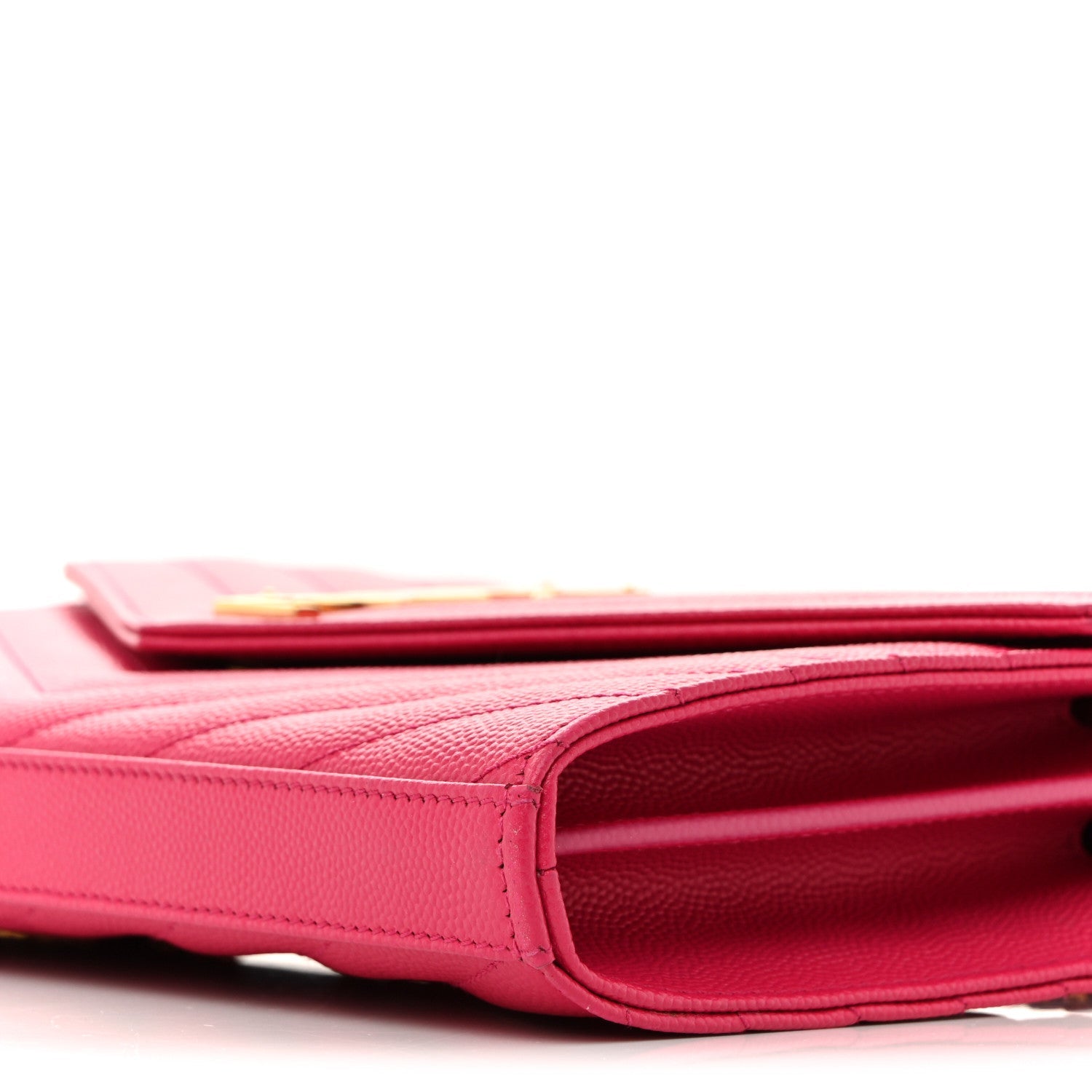 Grain De Poudre Matelasse Chevron Monogram Chain Wallet Lipstick Fuchsia