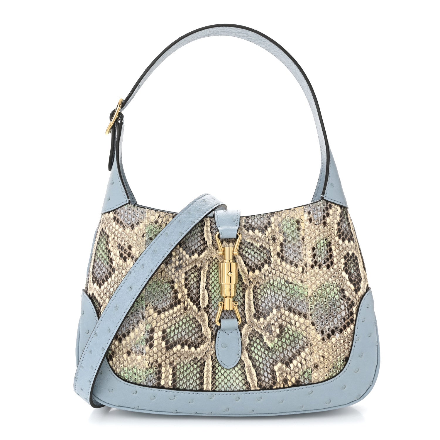 Snakeskin Ostrich Calfskin Small Jackie 1961 Hobo Blue Multicolor