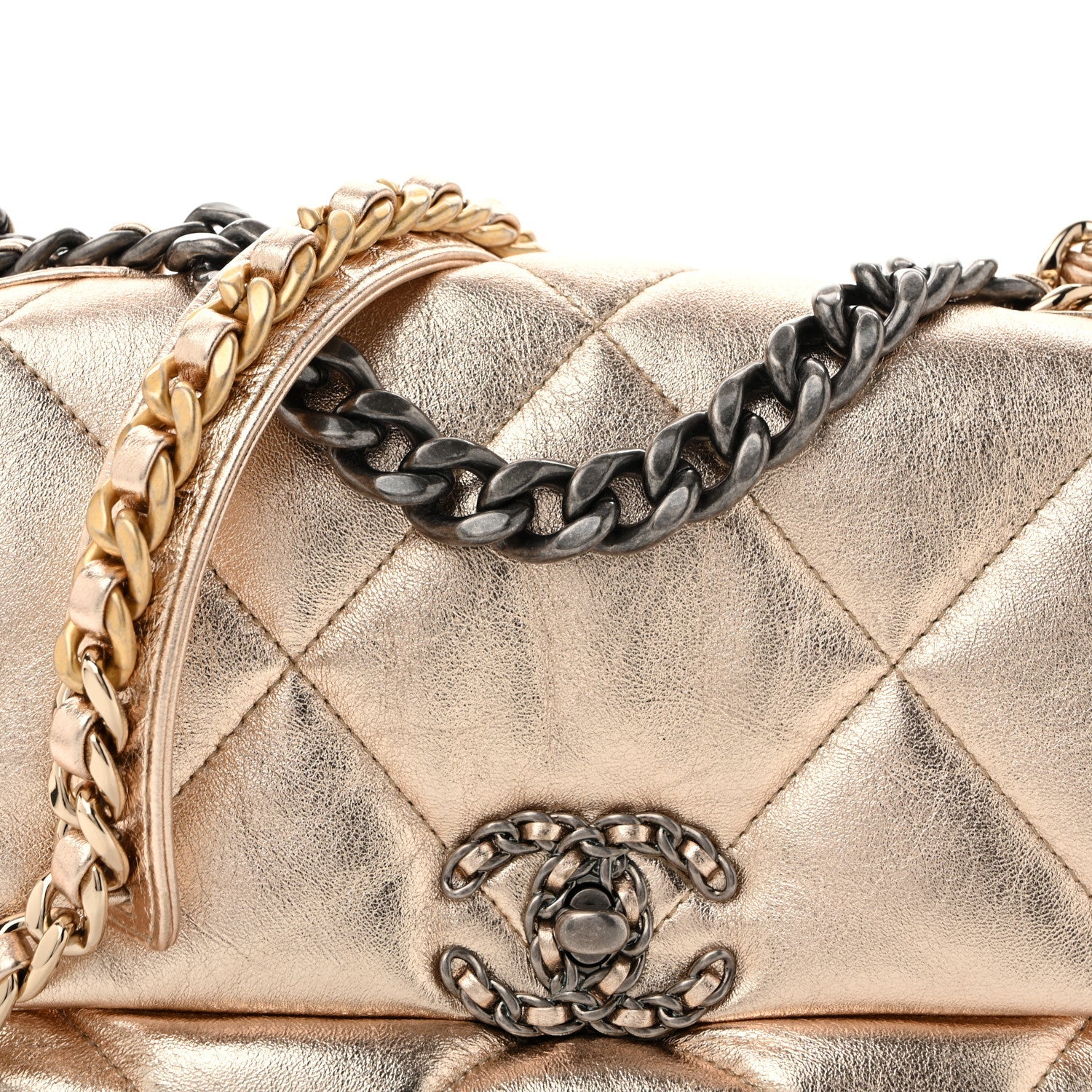 Metallic Lambskin Quilted Medium Chanel 19 Flap Gold