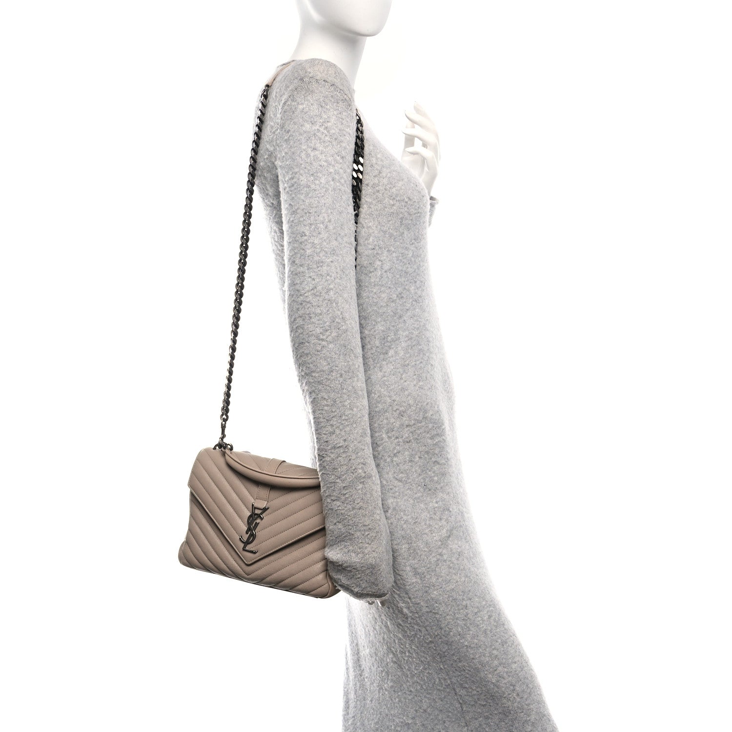 Sheepskin Matelasse Chevron Monogram Medium College Bag Taupe