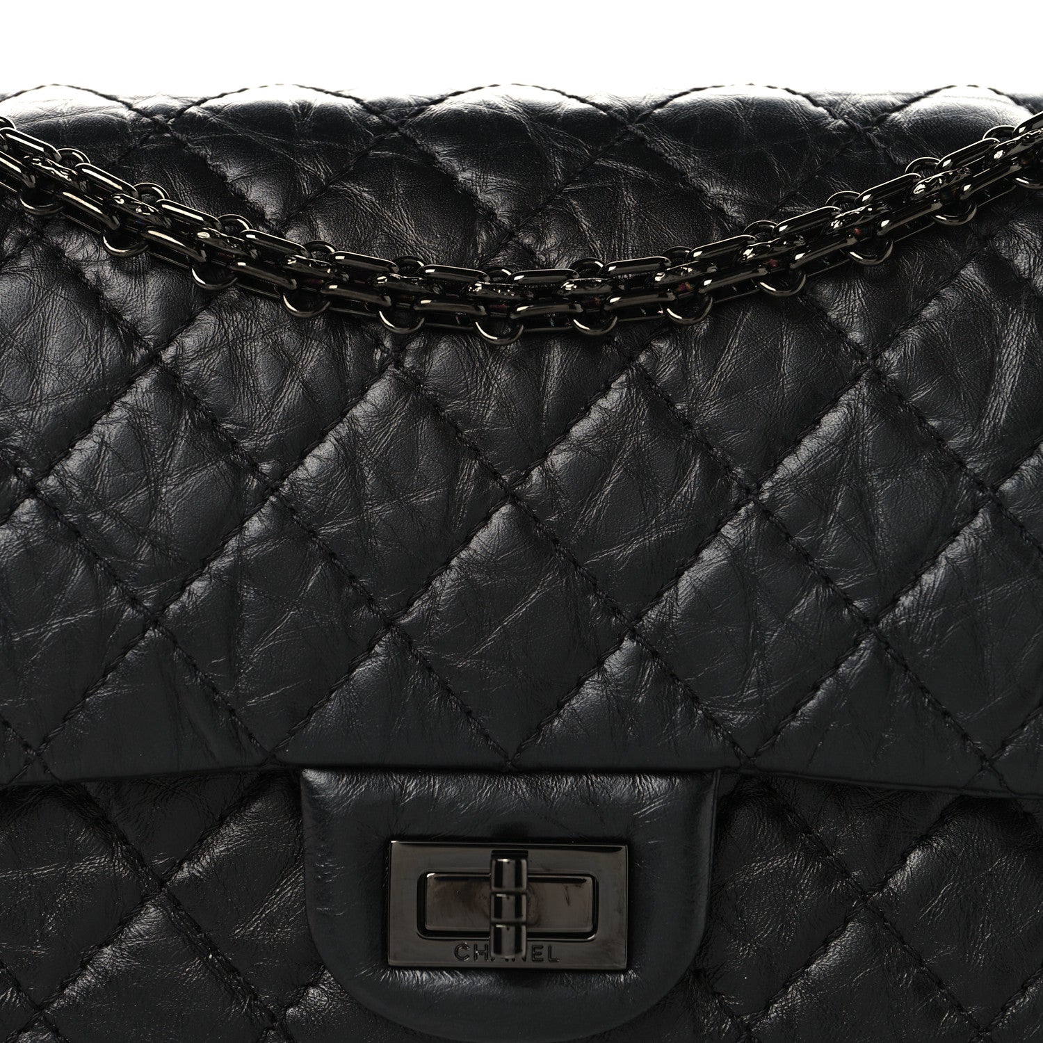 Aged Calfskin Quilted 2.55 Reissue 225 Flap So Black