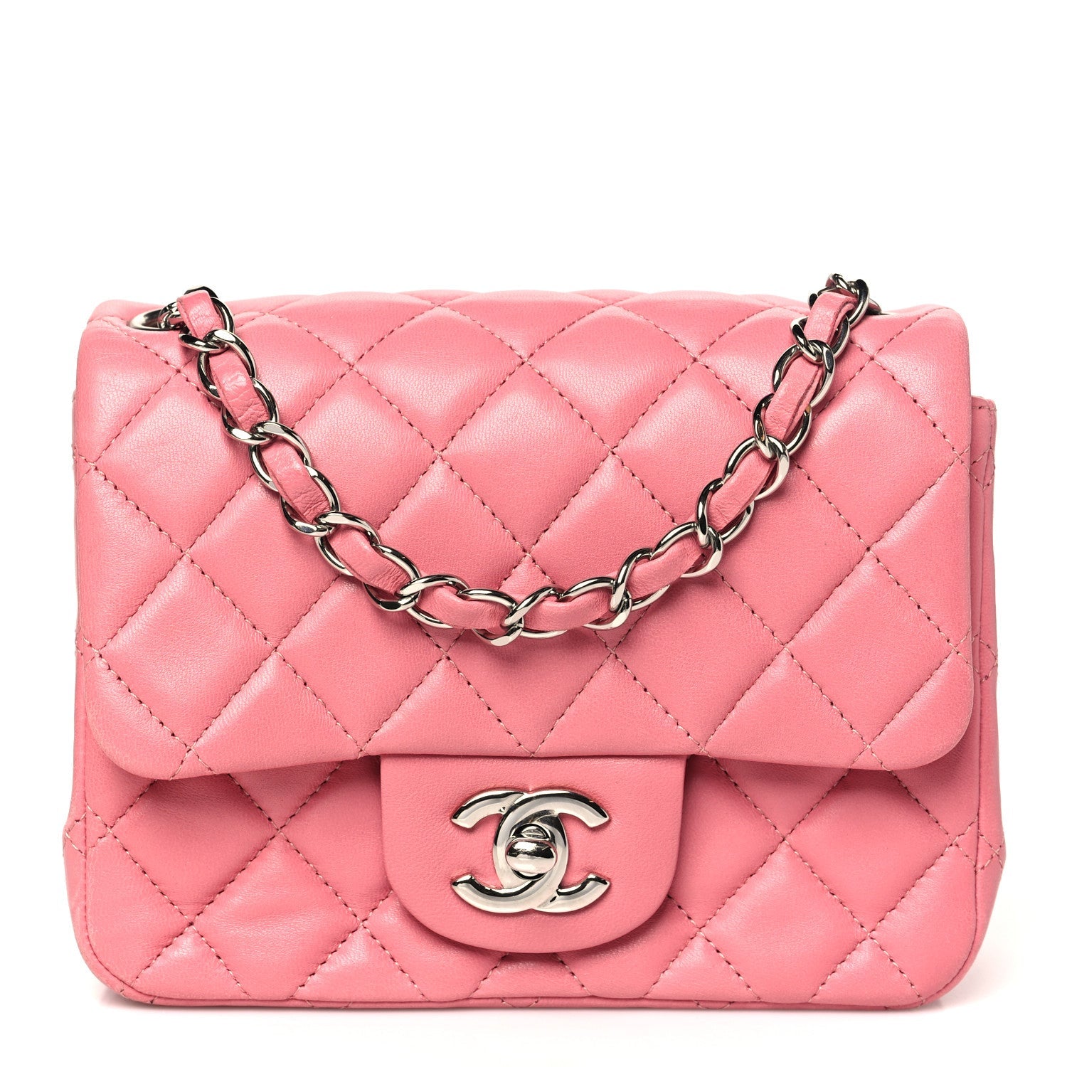 Lambskin Quilted Mini Square Flap Pink