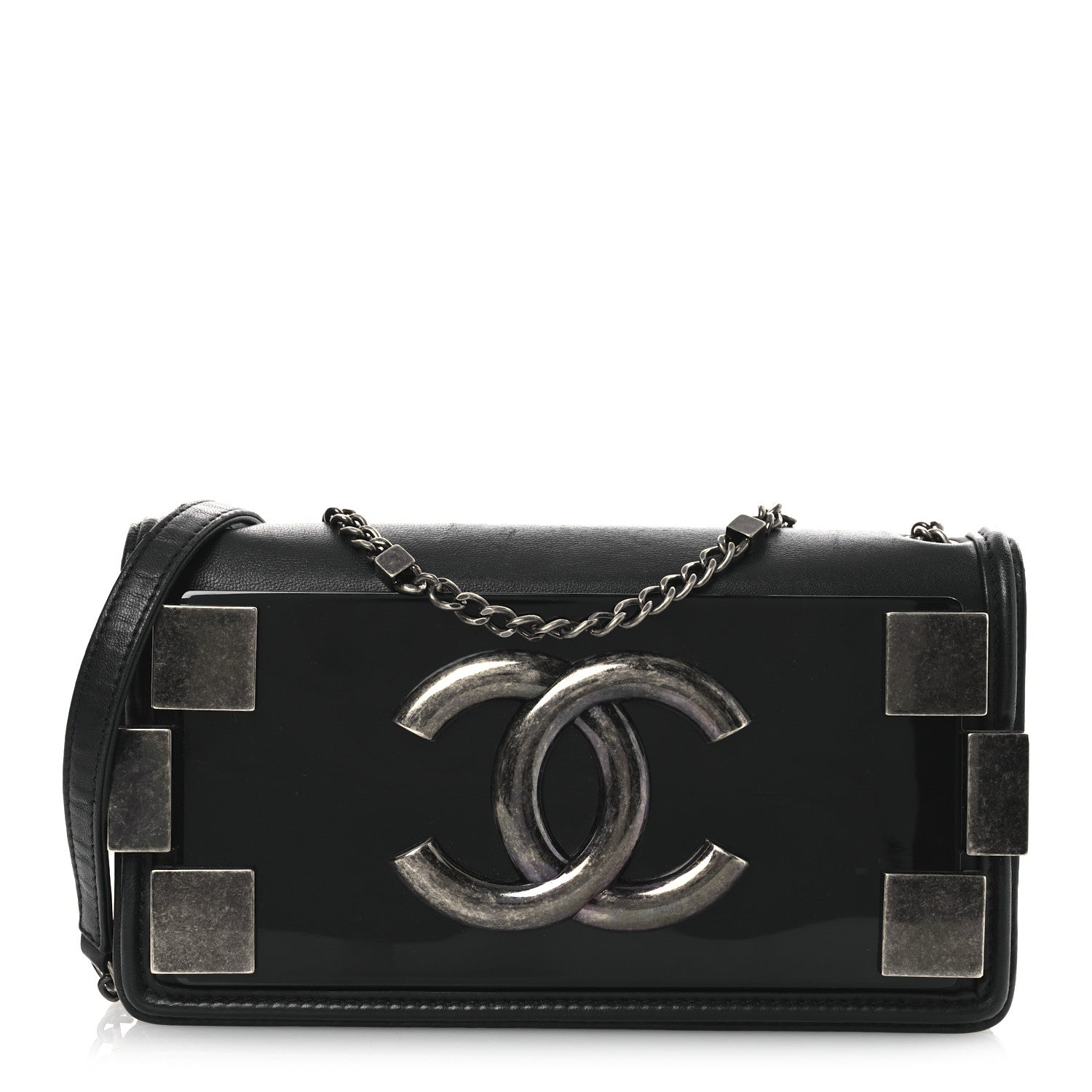Calfskin Plexiglass Horizontal Boy Brick Flap Black