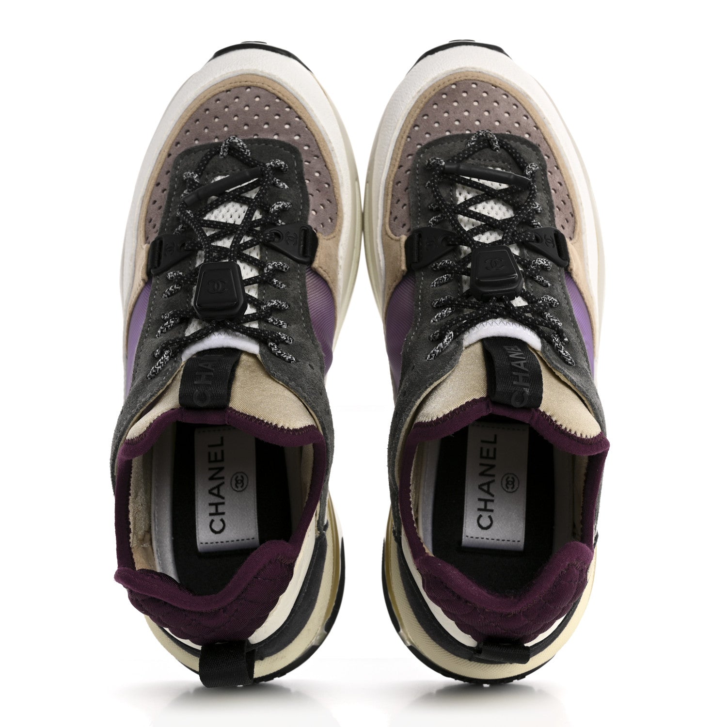 Fabric Suede Calfskin Mesh Womens CC Sneakers 36 White Grey Purple