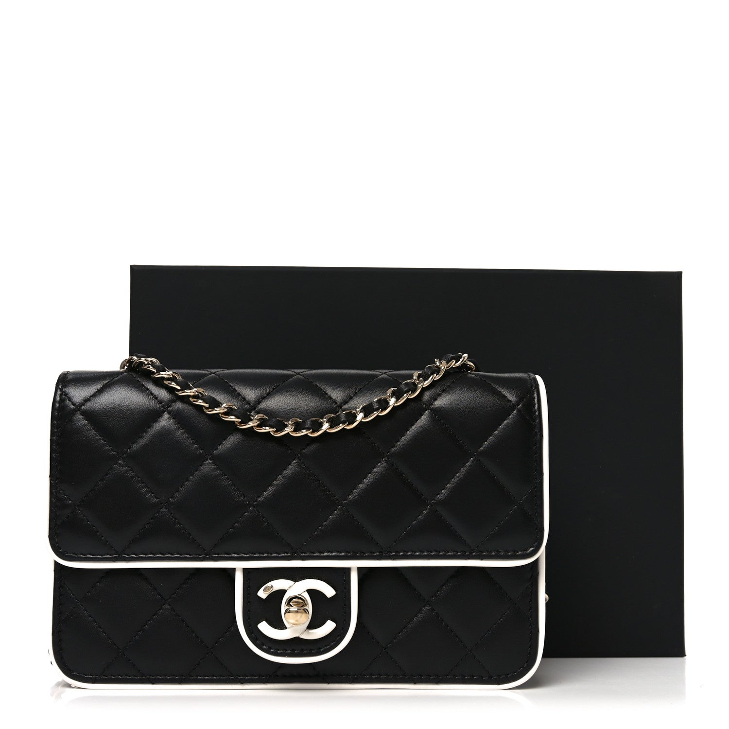 Lambskin Quilted Resin CC Mini Flap Bag Black White