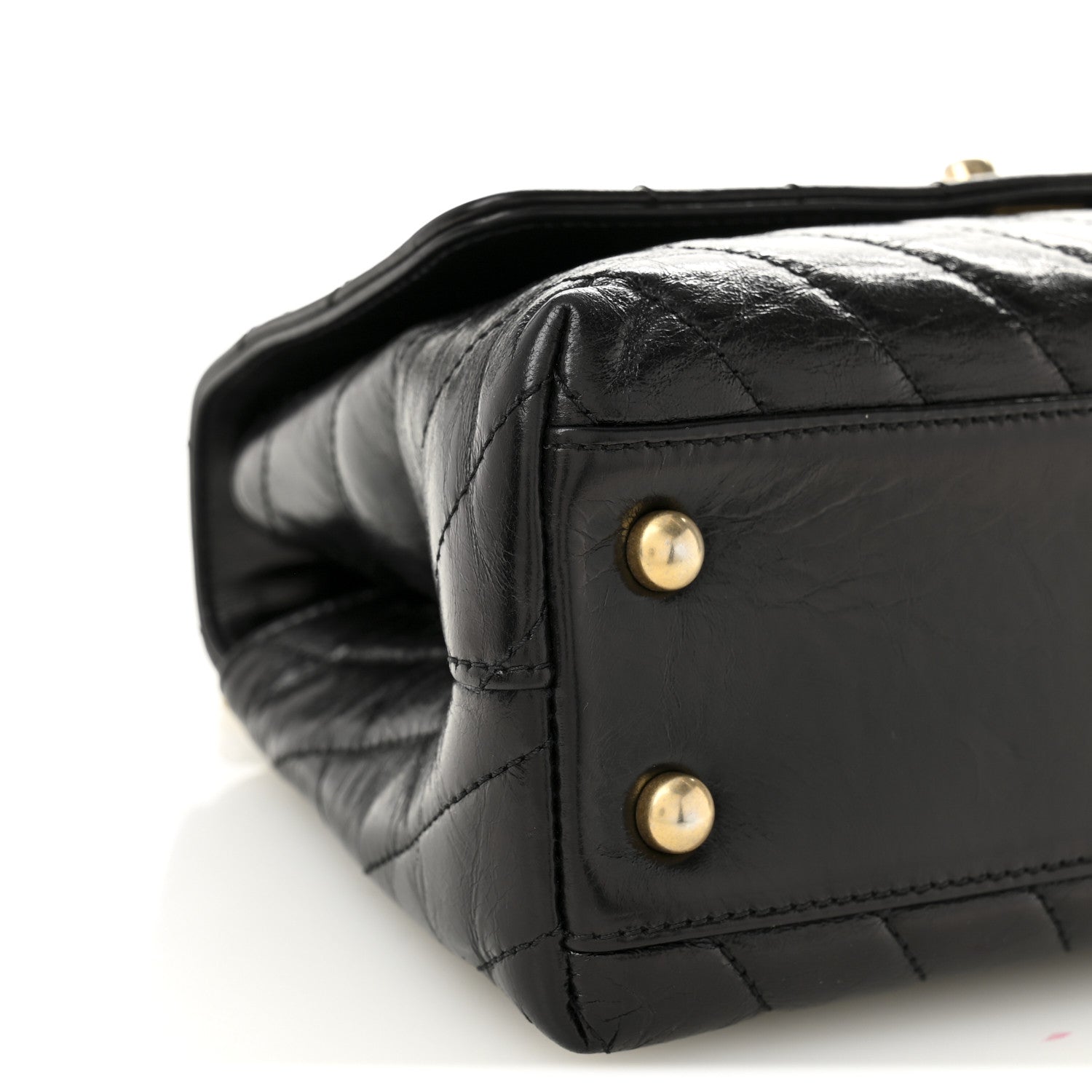 Aged Calfskin Chevron Quilted Mini Coco Handle Flap Black