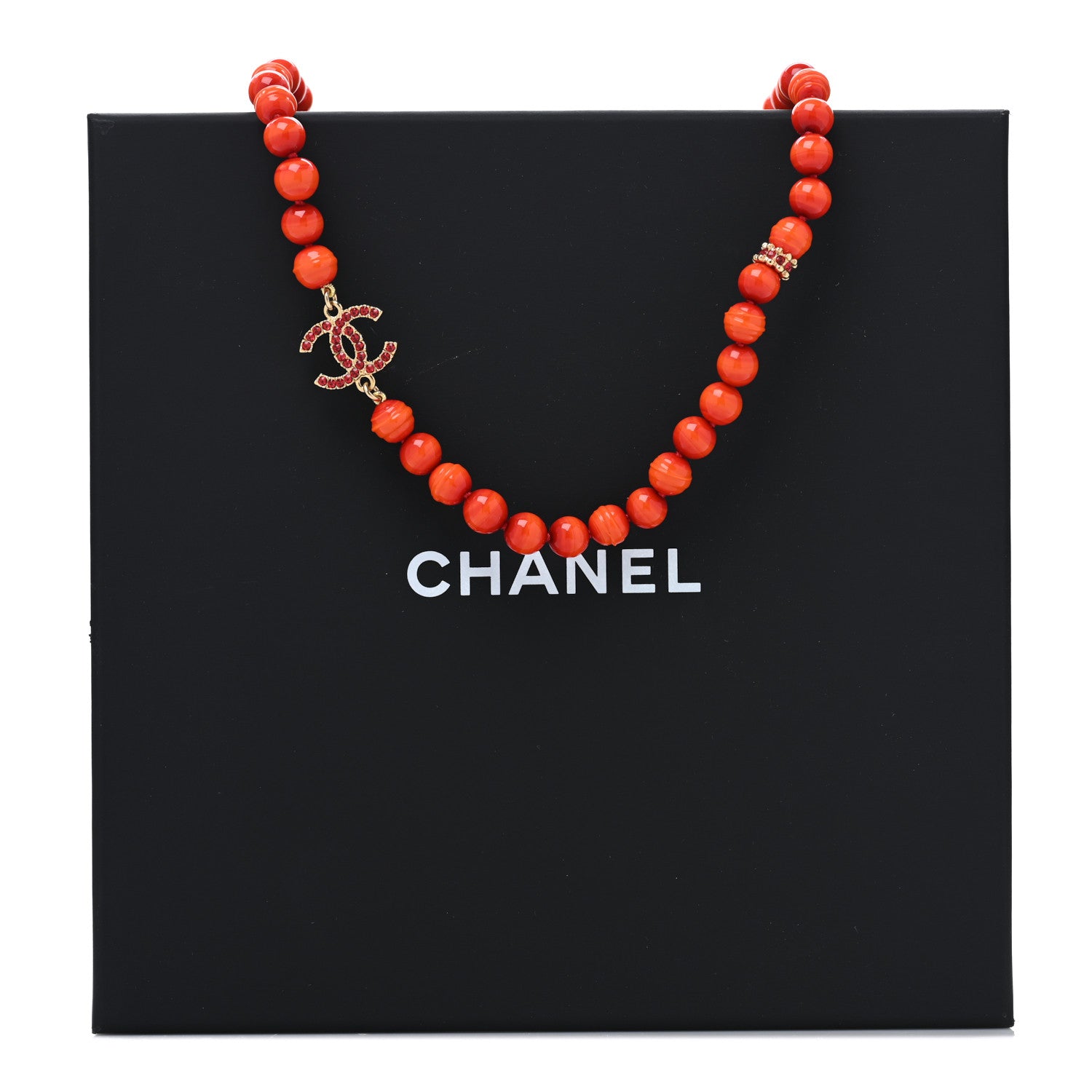 Pearl Glass Bead CC Necklace Golden Red