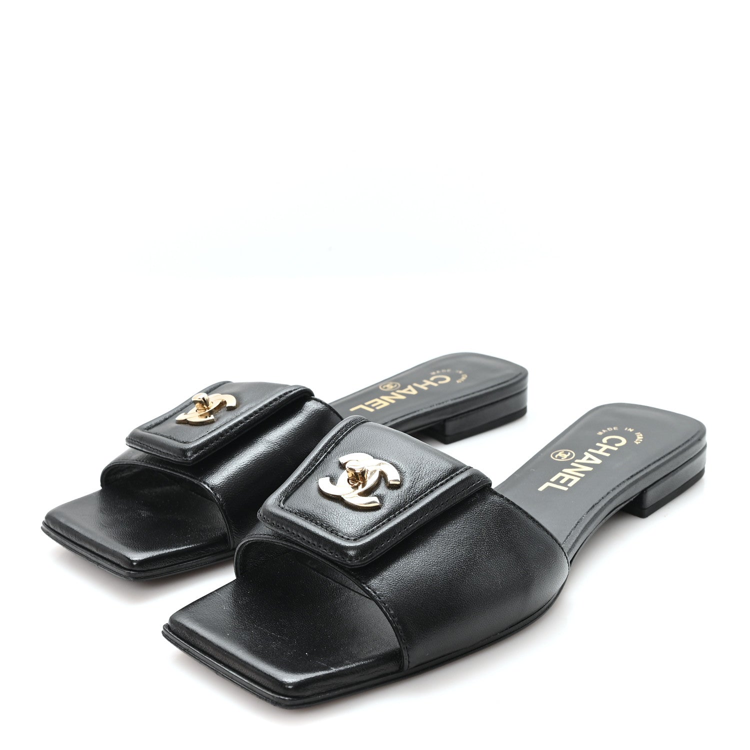 Lambskin CC Turnlock Mules 36.5 Black