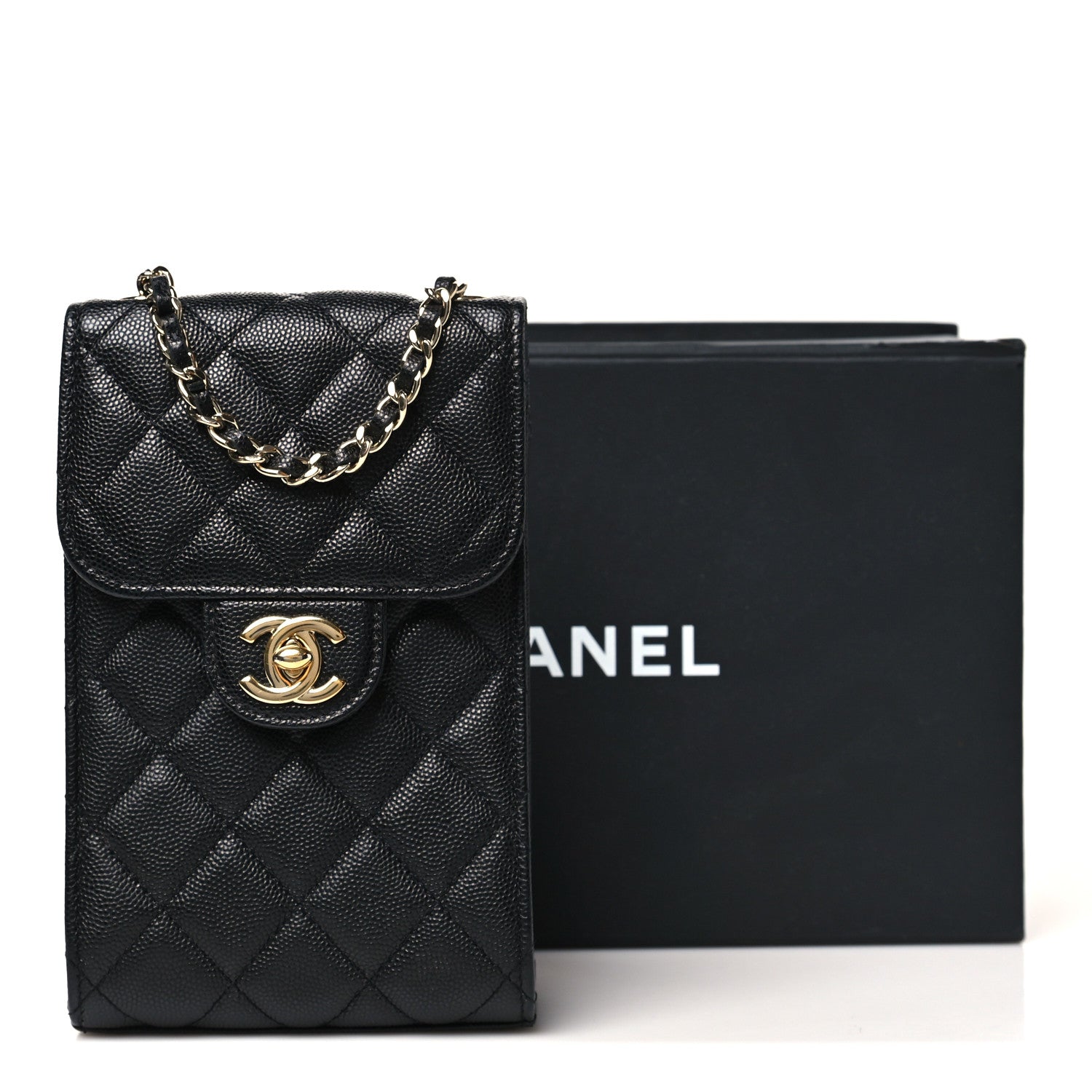 Caviar Quilted Classic Phone Holder Black