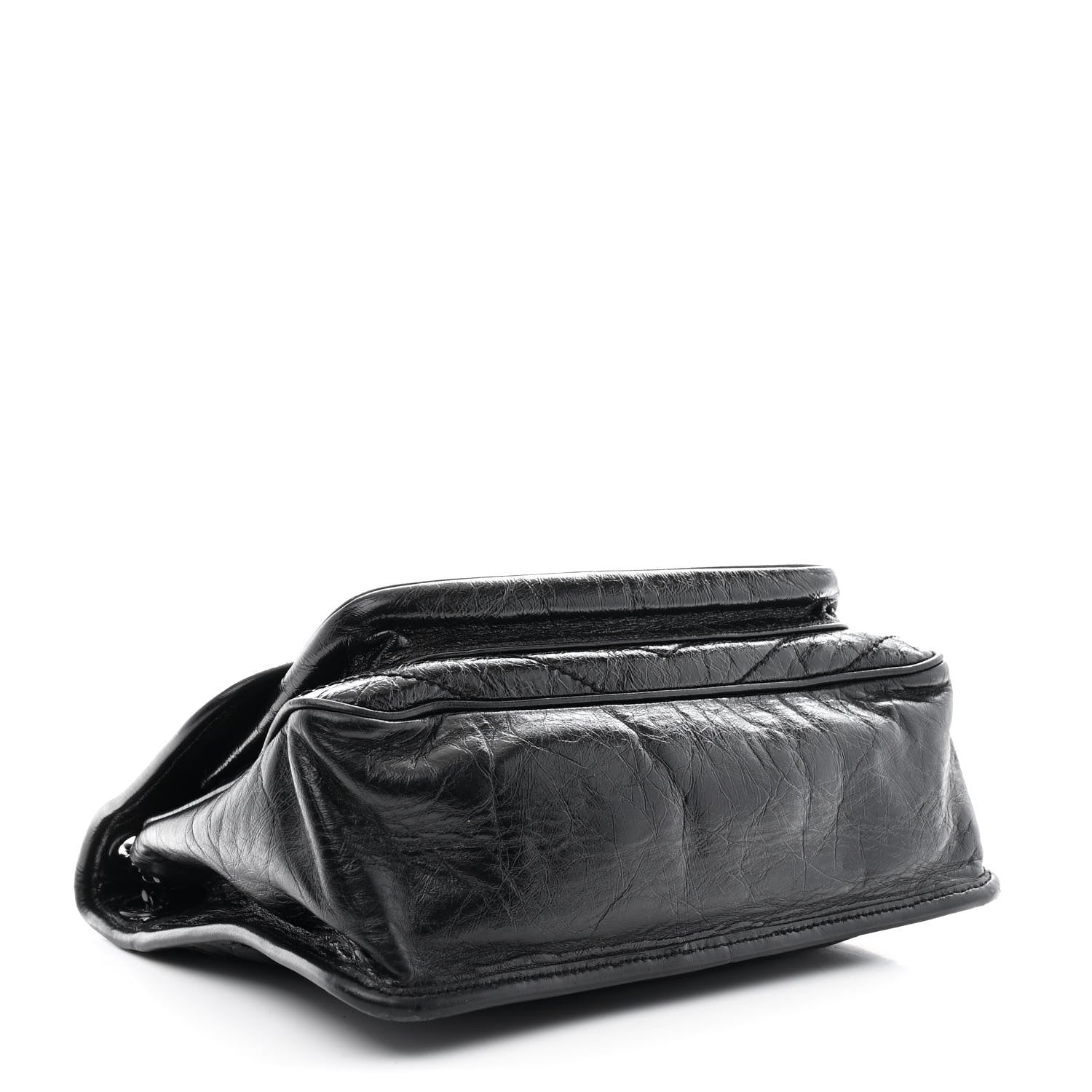 Crinkled Calfskin Matelasse Monogram Medium Niki Chain Satchel Black