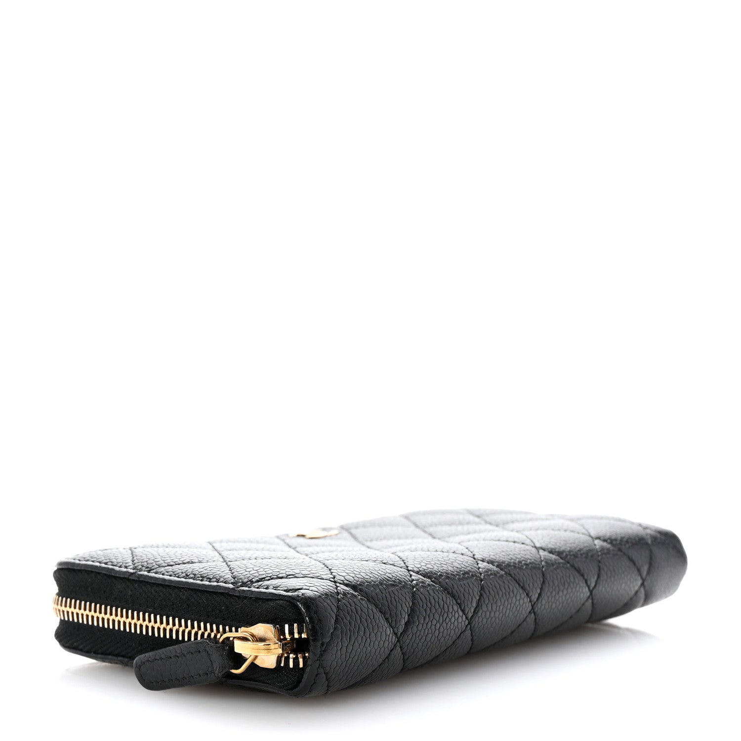 Caviar Quilted Large Gusset Zip Around Wallet Black