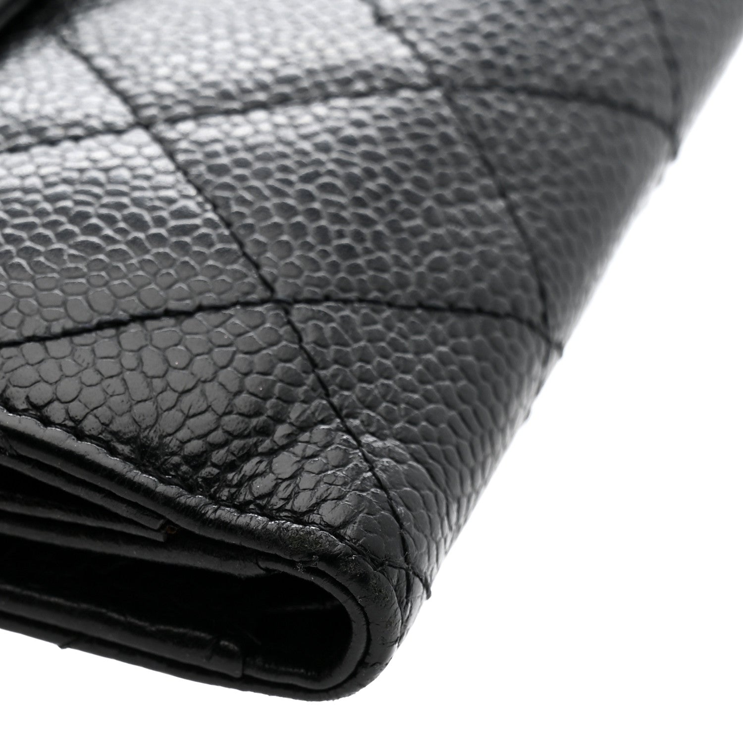 Caviar Quilted Compact French Flap Wallet Black