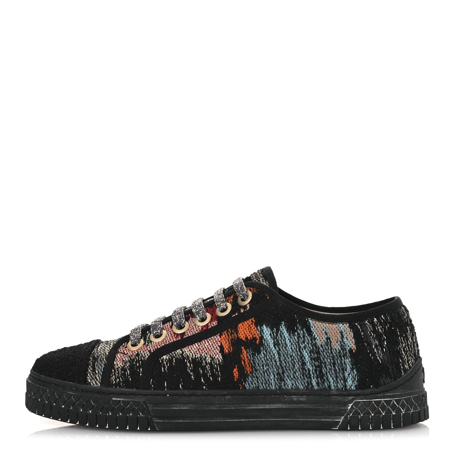 Metallic Tweed Low Top Sneakers 38 Black Multicolor