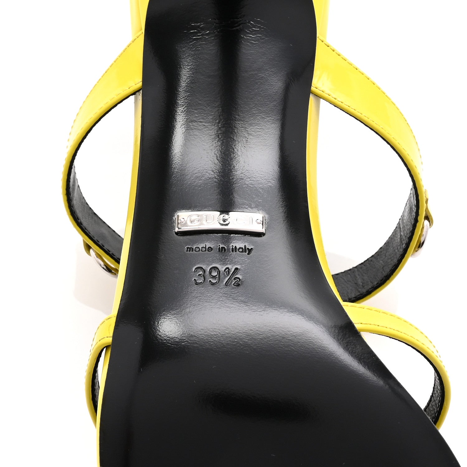 Patent Calfskin Horsebit Divine 75mm Slide Sandals 39.5 Acid Lime